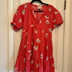 Universal Thread Coral Dress with White Floral Pattern